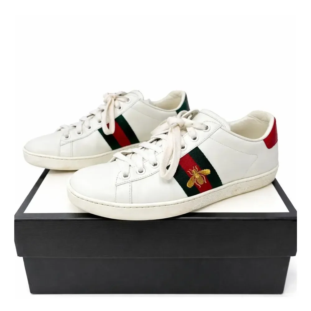 Gucci Ace Bee Web Stripe Leather Sneakers Womens Size EU 37.5